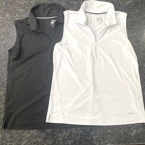 Black and White Sleeveless Quarter Zip Polos